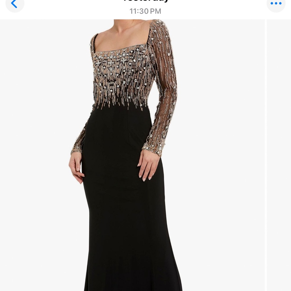 Mac Duggal 2256 Beaded Square Neck Long Sleeve Jersey Gown Black Size 8 NEW